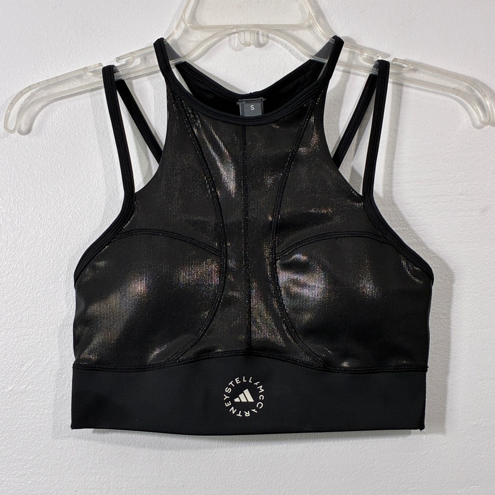adidas Stella McCartney Small Training Micro Dot Shine Crop Top Black JM6089 - Picture 6 of 11